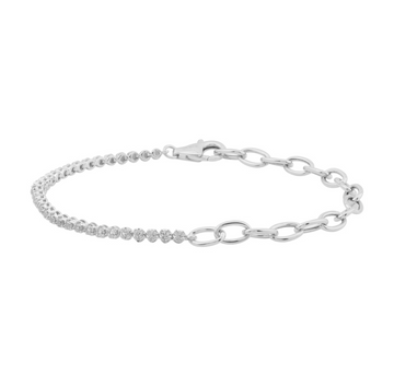 14k White Gold Half Diamond Tennis & Link Bracelet