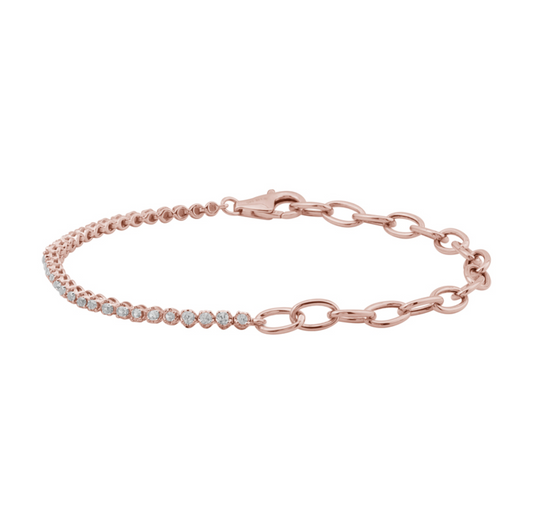 14k Rose Gold Half Diamond Tennis & Link Bracelet