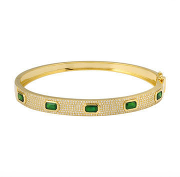 14k Yellow Gold Emerald Diamond Bangle 2.00ctw