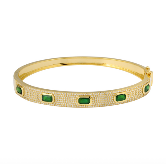 14k Yellow Gold Emerald Diamond Bangle 2.00ctw