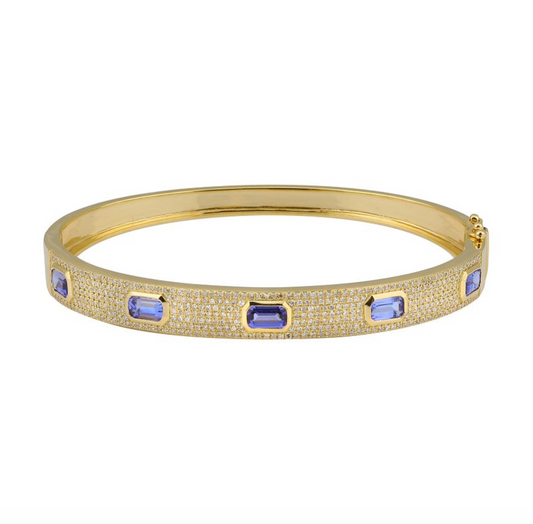 14k Yellow Gold Tanzanite Diamond Bangle 1.35ctw