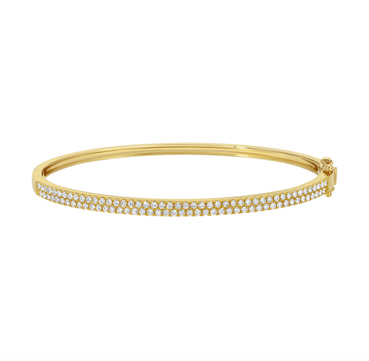 14k Yellow Gold Double Row Diamond Bangle .90ctw