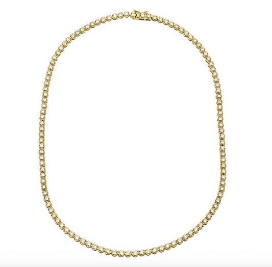 14k Yellow Gold Crown Prong Diamond Tennis Necklace 10.00ctw