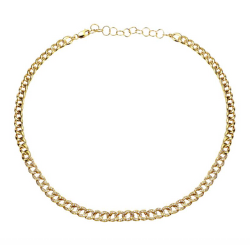 14k Yellow Gold Diamond Cuban Link Choker Necklace .90ctw