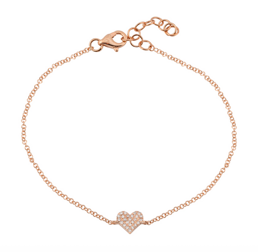 14k Rose Gold Heart Diamond Bracelet