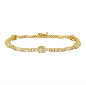 14k Yellow Gold Illusion Emerald Diamond Tennis Bracelet 2.00ctw
