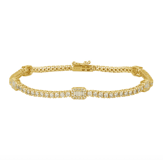 14k Yellow Gold Illusion Emerald Diamond Tennis Bracelet 2.00ctw