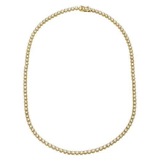 14k Yellow Gold Crown Prong Diamond Tennis Necklace 10.00ctw