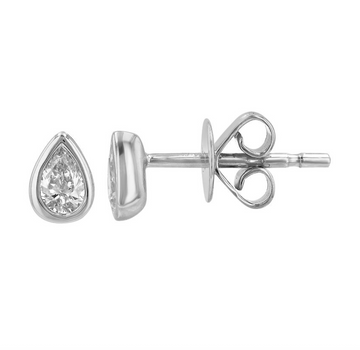 14k White Gold Pear Bezel Diamond Stud Earrings .25ctw