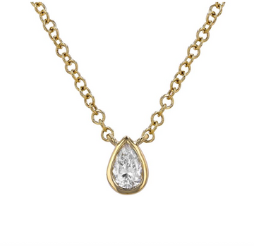 14k Yellow Gold Pear Diamond Bezel Solitaire Necklace .15ctw