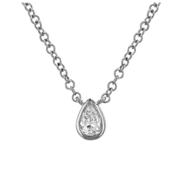14k White Gold Pear Diamond Bezel Solitaire Necklace .15ctw