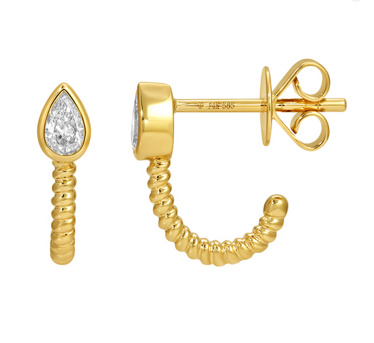 14k Yellow Gold Pear Bezel Omega Wrap Stud Earrings .20ctw