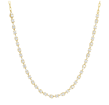 14k Yellow Gold Station Diamond Chain Choker Necklace 1.25ctw
