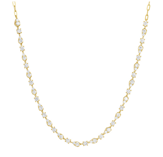 14k Yellow Gold Station Diamond Chain Choker Necklace 1.25ctw