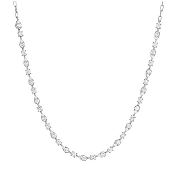 14k White Gold Station Diamond Chain Choker Necklace 1.25ctw