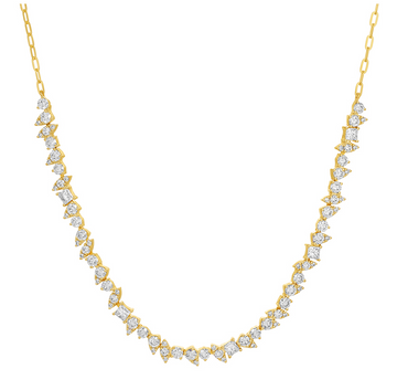 14k Yellow Gold Illusion Multi Shape Diamond Chain Choker Necklace 2.30ctw