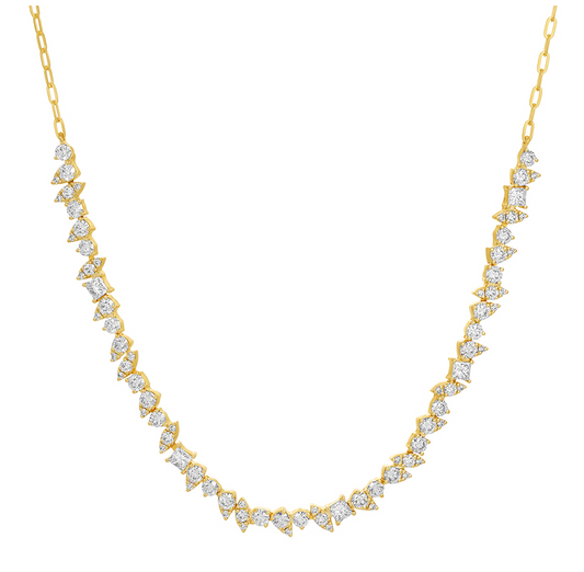 14k Yellow Gold Illusion Multi Shape Diamond Chain Choker Necklace 2.30ctw