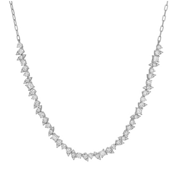 14k White Gold Illusion Multi Shape Diamond Chain Choker Necklace 2.30ctw