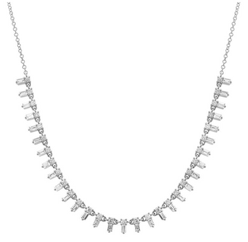 14k White Gold Baguette Diamond Chain Necklace 1.15ctw