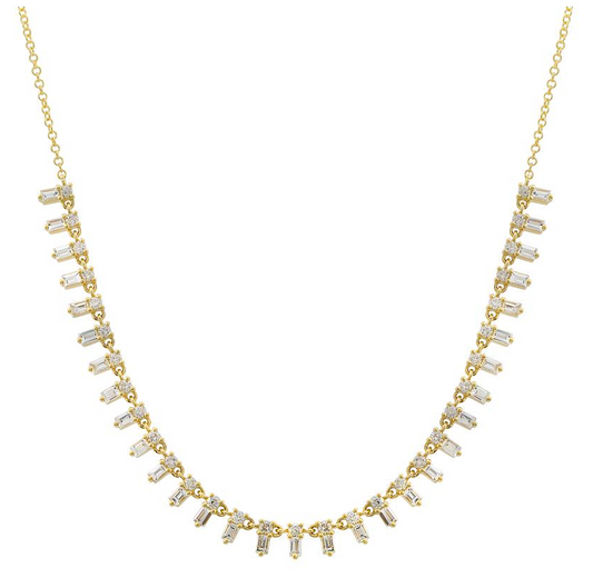 14k Yellow Gold Baguette Diamond Chain Necklace 1.15ctw