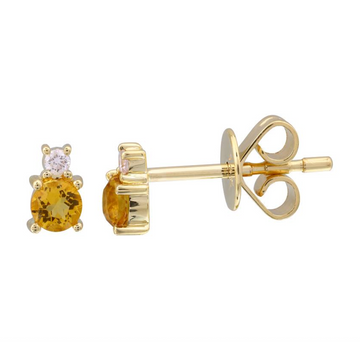 14k Yellow Gold Citrine Diamond Stud Earrings .25ctw