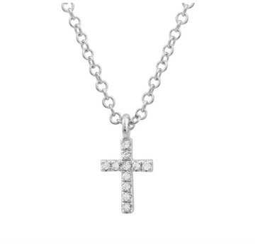 14k White Gold Mini Cross Diamond Necklace 7mm