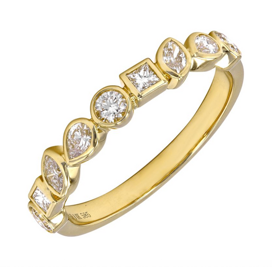 14k Yellow Gold Multi Shape Diamond Bezel Ring .50ctw