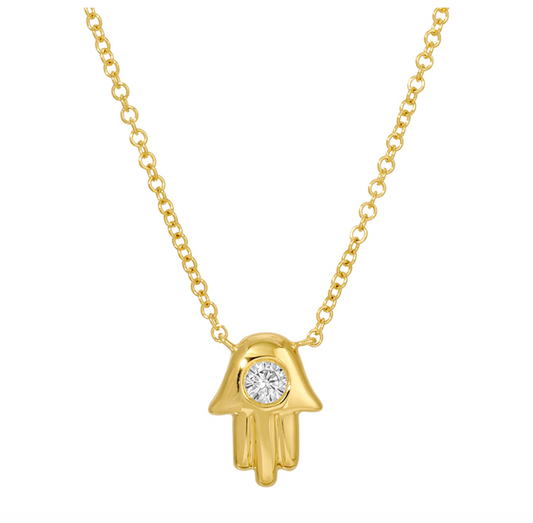 14k Yellow Gold Hamsa Diamond Necklace
