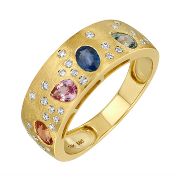 14k Yellow Gold Multi Gemstone Diamond Ring 1.20ctw