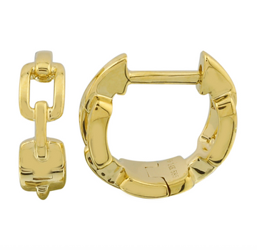 14k Yellow Solid Gold Link Huggie Earrings 11mm