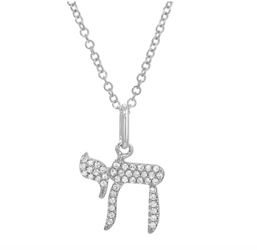 14k White Gold Chai Diamond Necklace