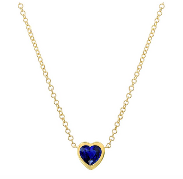 14k Yellow Gold Mini Blue Sapphire Bezel Heart Necklace .30ctw