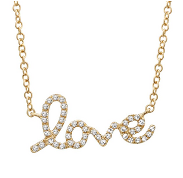 14k Yellow Gold Diamond Love Necklace