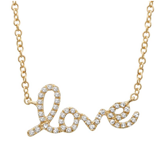 14k Yellow Gold Diamond Love Necklace