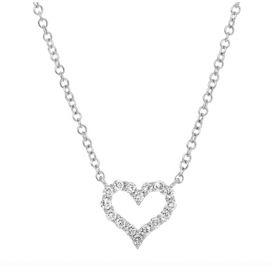 14k White Gold 8mm Mini Diamond Open Heart Necklace .15ctw