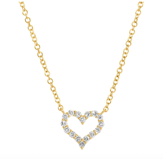 14k Yellow Gold 8mm Mini Diamond Open Heart Necklace .15ctw