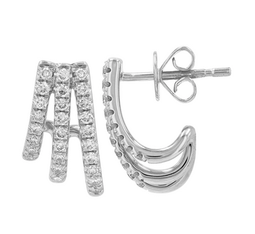 14k White Gold Three Row Diamond Caged Lobe Earrings .50ctw
