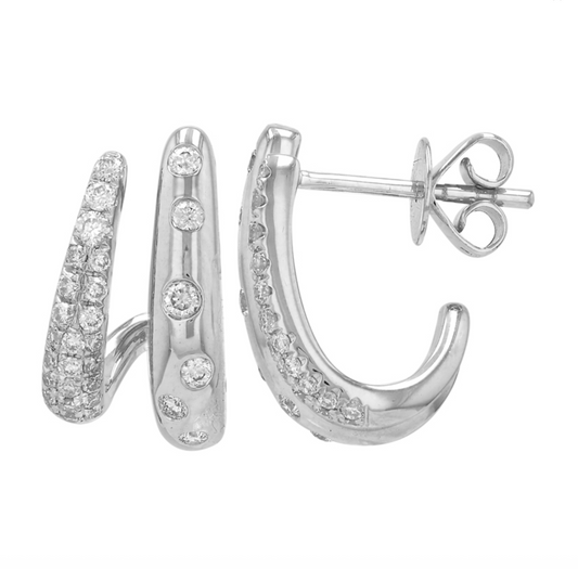 14k White Gold Two Row Diamond Inlay Pave Caged Lobe Earrings .45ctw