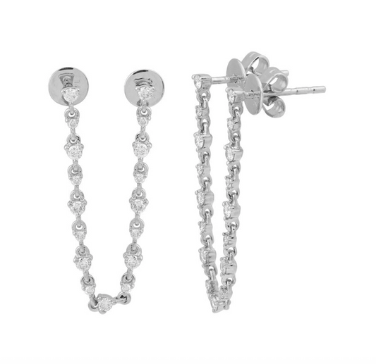14k White Gold Diamond Chain Double Stud Earrings .50ctw