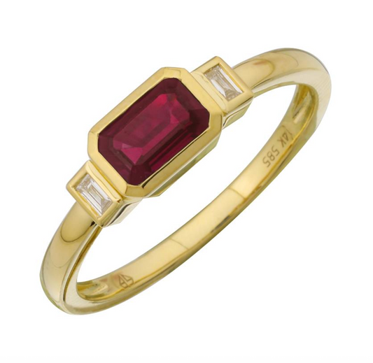 14k Yellow Gold Ruby & Diamond Baguette Bezel Ring .70ctw