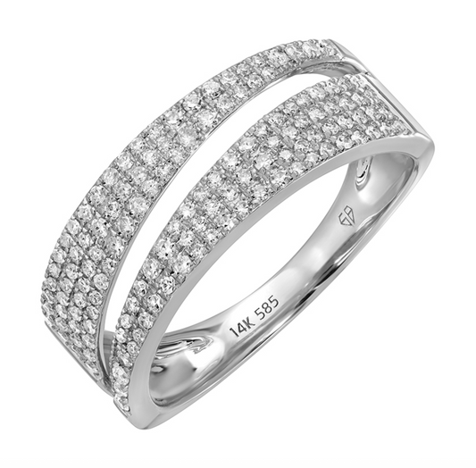 14k White Gold Pave Diamond Triangle Wrap Ring .40ctw