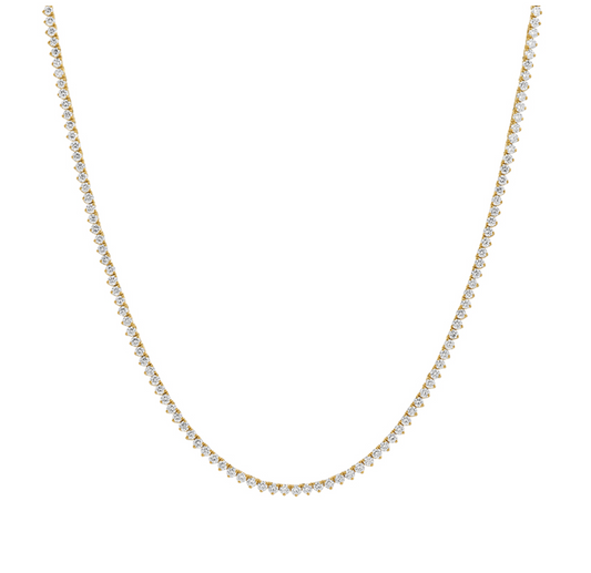 14k Yellow Gold 3-Prong Diamond Tennis Necklace 4.20ctw