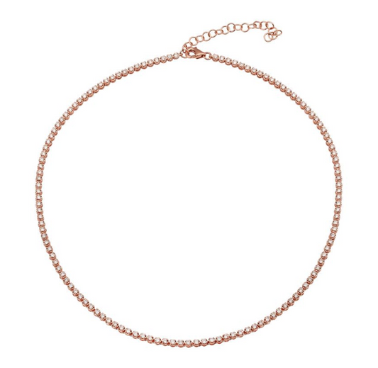 14k Rose Gold Mini Diamond Tennis Choker Necklace 2.00ctw