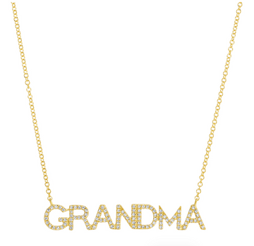 14k Yellow Gold Thin Uppercase Diamond GRANDMA Necklace .25ctw