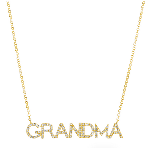 14k Yellow Gold Thin Uppercase Diamond GRANDMA Necklace .25ctw
