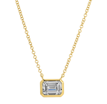14k Yellow Gold 1.00ct Lab Grown Emerald Diamond Bezel Necklace