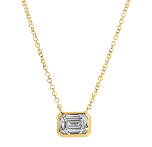 14k Yellow Gold 1.00ct Lab Grown Emerald Diamond Bezel Necklace