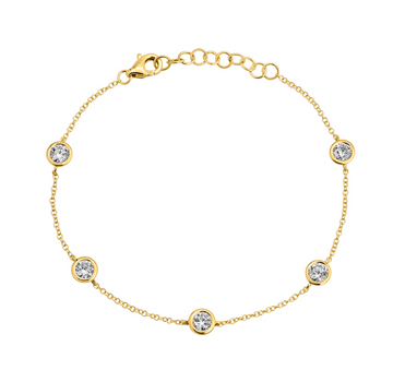 14k Yellow Gold Lab Grown Five Diamond By Yard Bezel Bracelet 1.00ctw