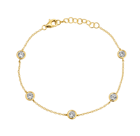14k Yellow Gold Lab Grown Five Diamond By Yard Bezel Bracelet 1.00ctw