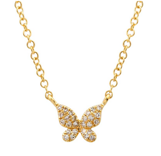 14k Yellow Gold Mini Diamond Butterfly Necklace